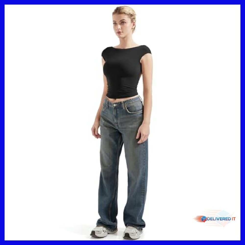 Double Lined Backless Crop Top Y2K Basic Tee Slim… - image 6